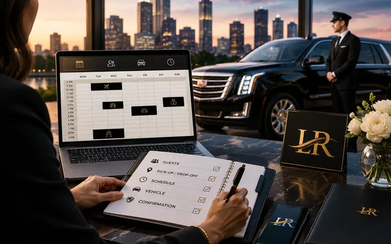 Planning event transportation in Houston with luxury chauffeur service scheduling, coordinated guest transportation, and premium SUV travel management for special events